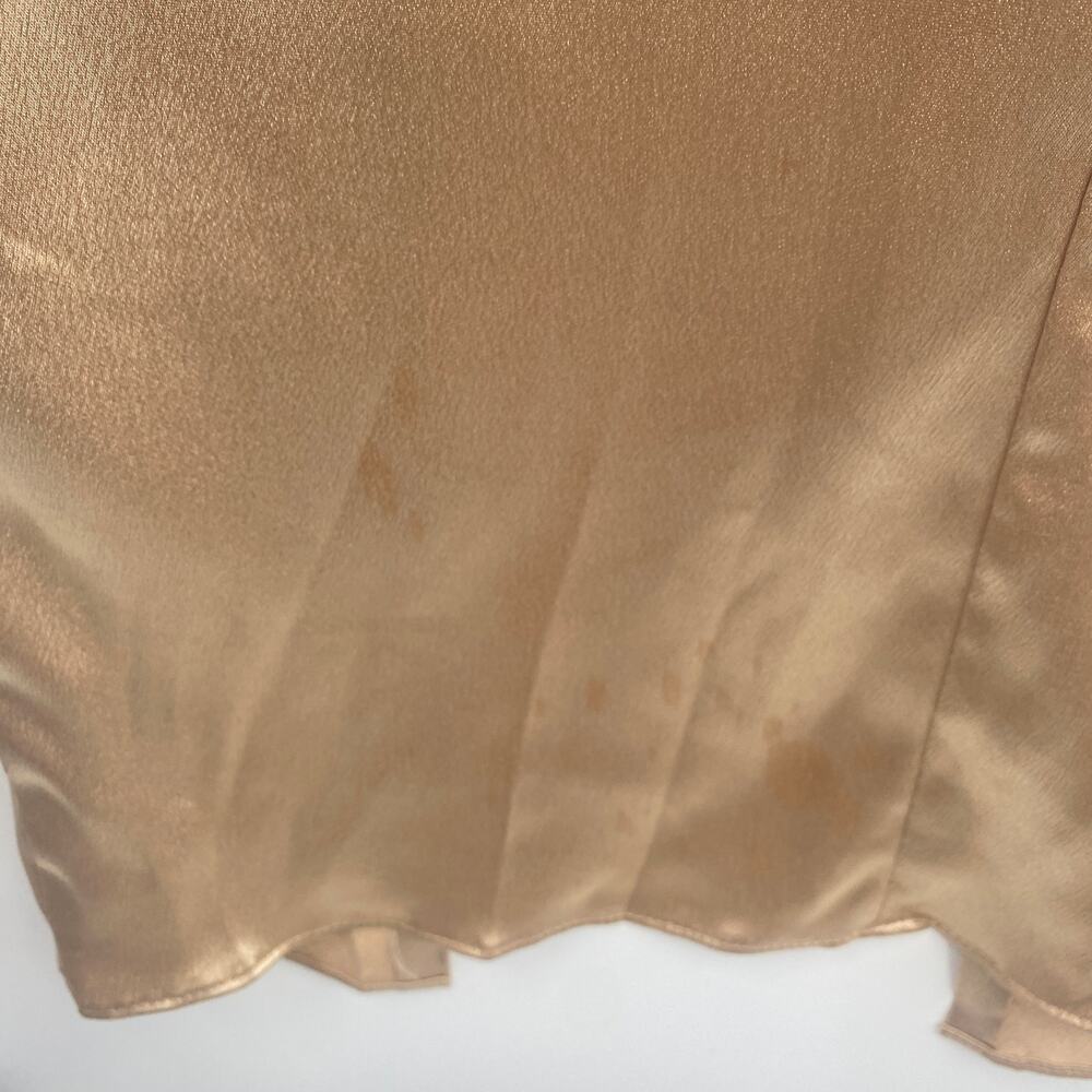 Jenny Yoo Chase Satin Formal Gown Fitted Leg Slit Champagne Gold Metallic 2 - Picture 10 of 14
